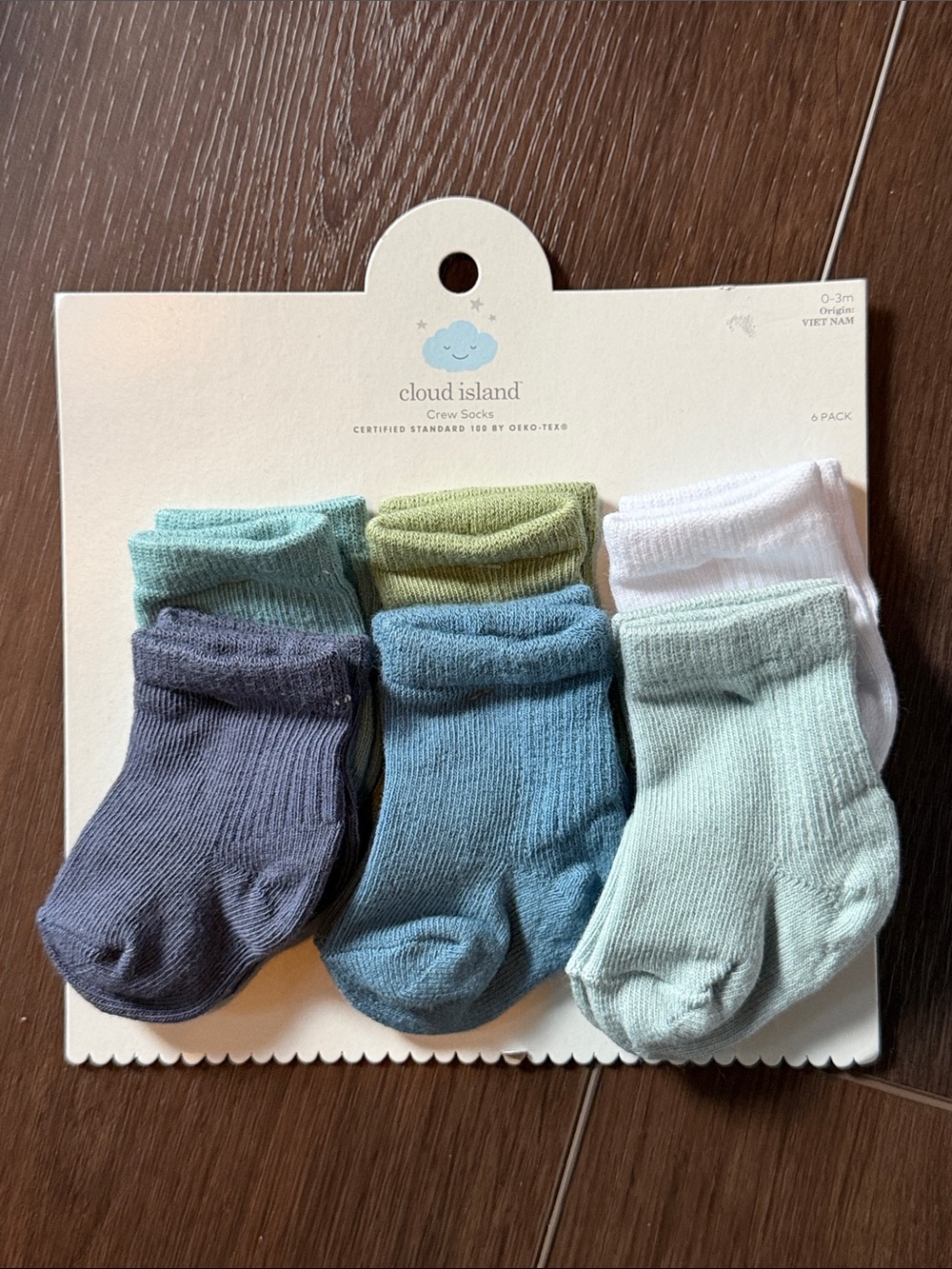 cloud island 6-Pack Baby Crew Socks in Blue, Green, White, Gray
